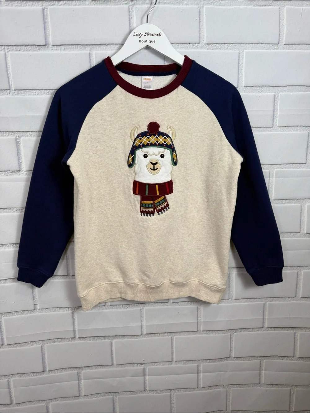Gymboree Llama Sweatshirt Boys Size 12 Cream Navy Raglan Winter Holiday